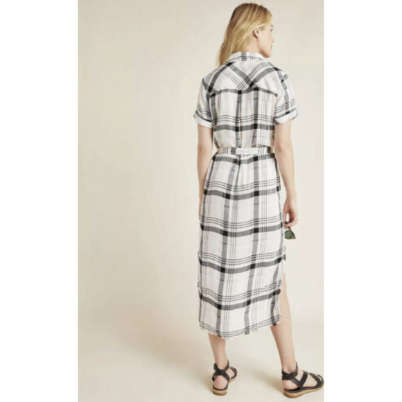 Anthropologie Cloth & Stone Hannah Midi White Plaid Button Down Shirt Dress Sz S - Picture 11 of 11